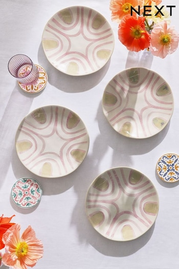 Set of 4 Pink Hand Painted Lucia Side Plates (N14762) | £30
