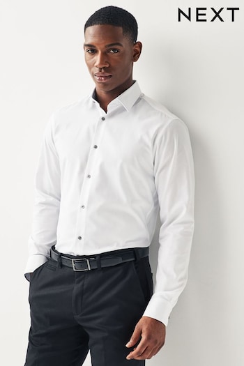 White Slim Fit Single Cuff Trimmed Easy Allover Single Cuff Shirt (N14824) | £30