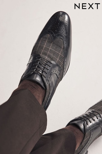 Black Leather & Check Brogue Shoes (N14855) | £50