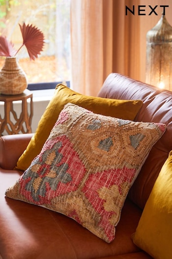 Rose Pink Ember Kilim 59 x 59cm Geometric Cushion (N14869) | £32