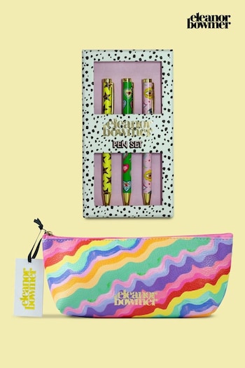 Eleanor Bowmer Multi Rainbow Pencil Case and Set of 3 Pen Set (N14986) | £38