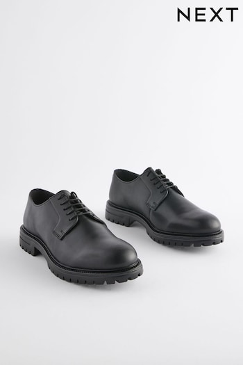 Black Leather Cleated Sole Derby Shoes (N15140) | £48
