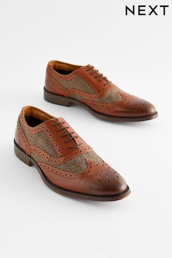 Brown Leather & Herringbone Brogue Shoes (N15458) | £50