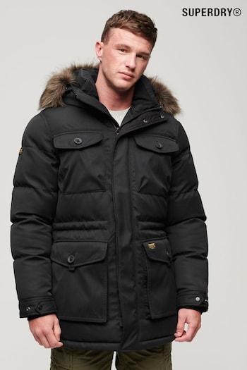 Superdry Black Chinook Faux Fur Parka Coat (N15538) | £175