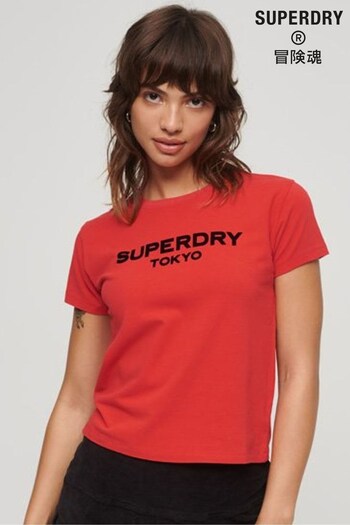 Superdry Red Sport Luxe Logo Fitted Cropped T-Shirt (N15548) | £27