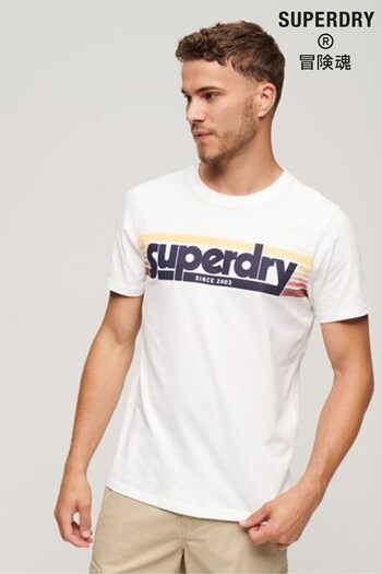 Superdry White Terrain Striped Logo T-Shirt (N15552) | £30