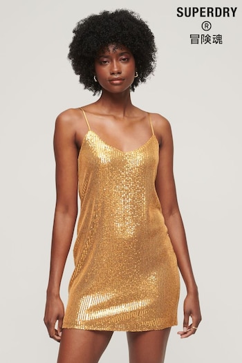 Superdry Gold Sequin Cami Mini Dress (N15557) | £65