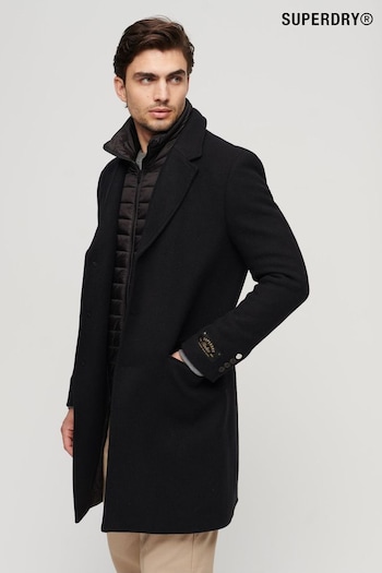 Superdry Black 2-In-1 Wool Town Coat (N15582) | £185