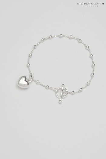 Simply Silver Silver T-Bar Puff Heart Bracelet (N15602) | £50