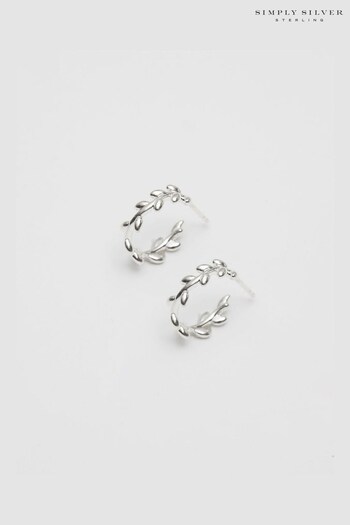 Simply Silver Sterling Silver Tone 925 Leaf Hoop Earrings (N15606) | £35