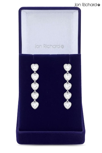 Jon Richard Silver Tone Cubic Zirconia Heart Gift Boxed Earrings (N15624) | £40
