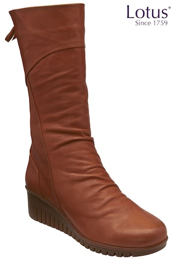 Lotus Brown Leather Zip-Up Mid-Calf Boots (N15637) | £90