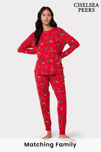Chelsea Peers Red Recycled Fibre Red Christmas Cockapoo Print Long Pyjama Set (N15681) | £38