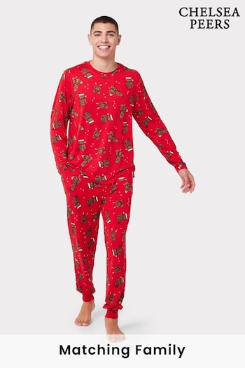 Chelsea Peers Red Men's Recycled Fibre Red Christmas Cockapoo Print Long Pyjama Set (N15683) | £40
