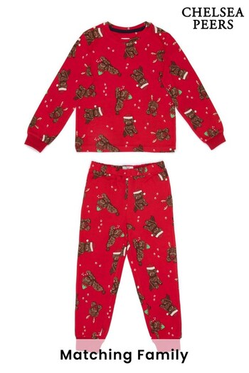 Chelsea Peers Red Kids' Recycled Fibre Red Christmas Cockapoo Print Long Pyjama Set (N15687) | £32
