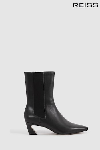 Reiss Black Mina Leather Kitten Heel Chelsea Boots (N15691) | £228