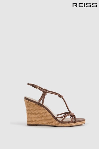 Reiss Tan Isabella Leather Knot Detail Wedge Grey-white Sandals (N15692) | £168