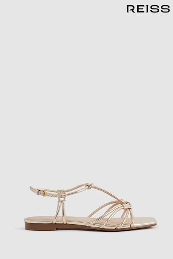 Reiss Gold Iris Metallic Knot Detail Sandals (N15694) | £148