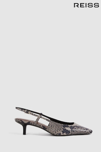 Reiss Grey Jade Leather Snake Print Slingback Heels (N15695) | £168