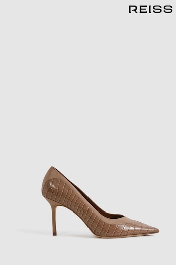 Reiss Taupe Gwyneth Leather Contrast Court Shoes Brooks (N15696) | £198