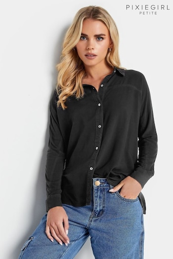 PixieGirl Petite Black Longsleeve Viscose Shirt (N15796) | £29