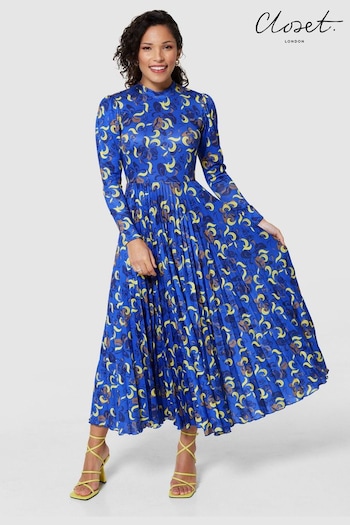 Closet London Blue Pleated Dress (N15811) | £115