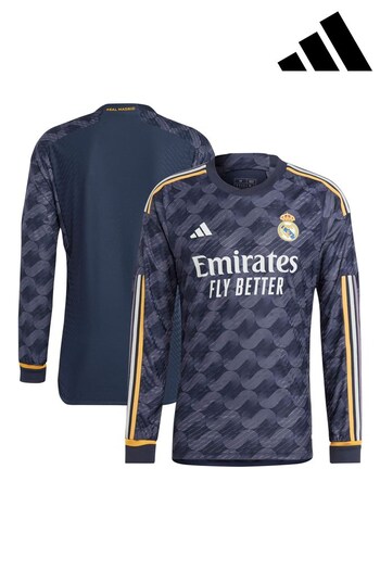 adidas Blue Real Madrid Away Authentic Long Sleeve Shirt 2023-24 (N15928) | £140