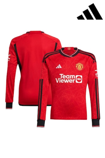adidas Red Manchester United Home Long Sleeve FootBall T-Shirt (N16115) | £60