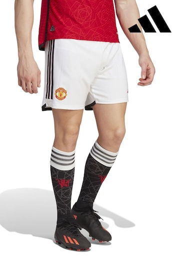 adidas White Manchester United Home Authentic Shorts 2023-24 (N16117) | £45
