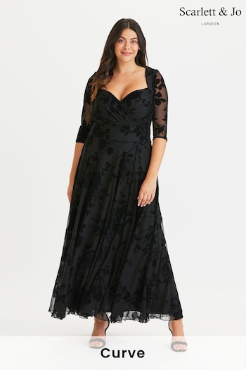 Scarlett & Jo Black Curve Elizabeth Velvet Flock Maxi Gown (N16185) | £110