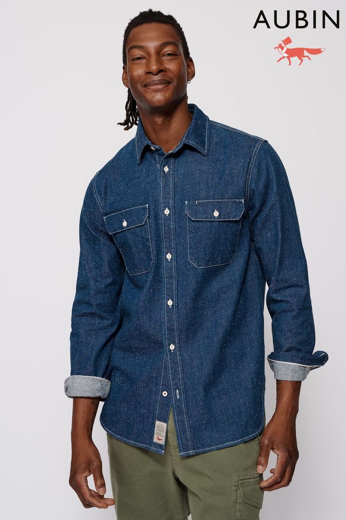 Light blue denim shirt with outlet dark jeans