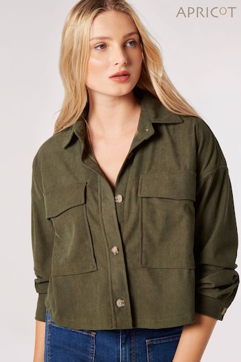 Apricot Green Cord Sherpa Cropped Shirt (N16374) | £35