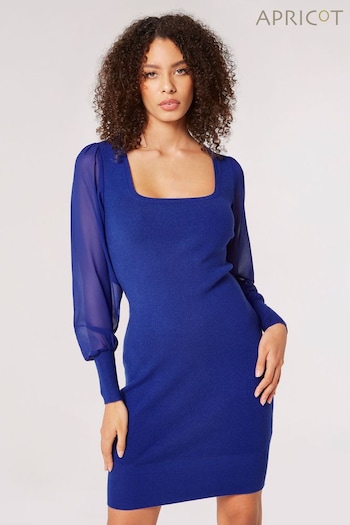 Apricot Blue Square Neck Chiffon Bodycon Dress (N16378) | £35