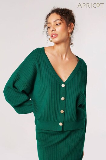 Apricot Green Knitted Rib Cardigan Top (N16383) | £35