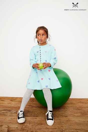 Crew Clothing Company Turquoise Blue Heart Print Cotton Straight Dress (N16402) | £28 - £32