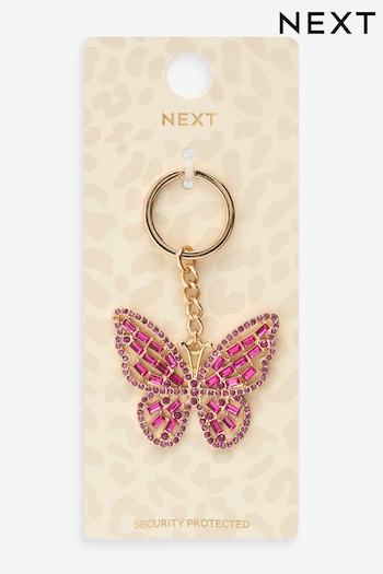 Gold Tone Pink Sparkle Butterfly Keyring (N16421) | £10