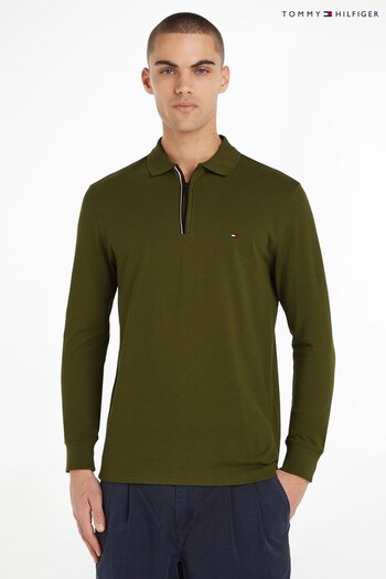 Tommy Hilfiger Slim Fit Green Tipped Polo Top (N16440) | £90