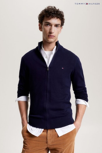 Tommy Hilfiger Blue Pima Cashmere Blend Zip Through Sweater (N16461) | £140