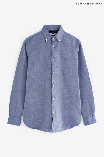 Tommy Wellingtons Hilfiger Blue Brushed Dobby Slim Fit Shirt (N16474) | £90