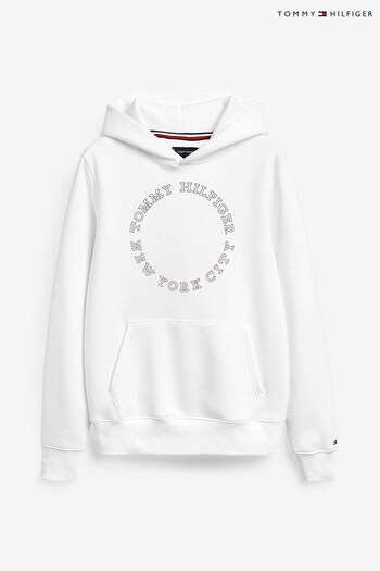 Tommy Hilfiger Round Logo White Hoodie (N16497) | £90