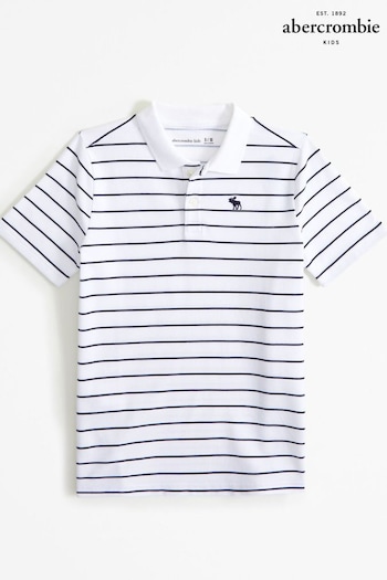 Abercrombie & Fitch Logo Stripe White Polo Tennis Shirt (N16627) | £22