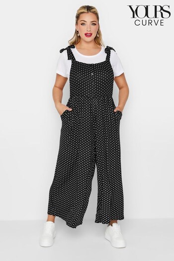 Yours Curve Black Limited Polka Dot Culotte Dungarees (N16780) | £35