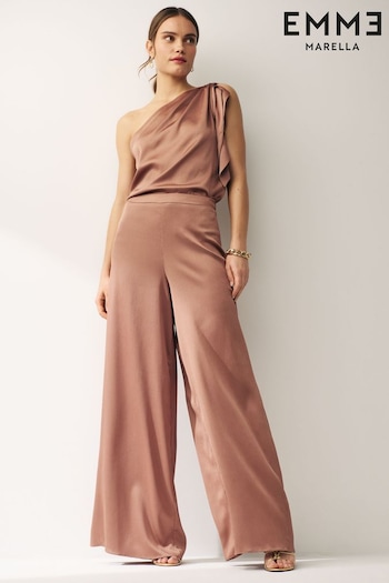 Emme Marella Eretto Wide Leg Satin Brown Trousers (N16794) | £115