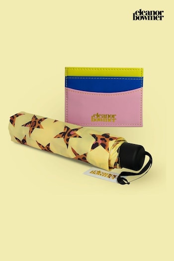 Eleanor Bowmer Yellow Leopard Print Star Umbrella And Cardholder Set (N16822) | £31