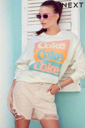 Ecru White License Coca Cola Graphic Relaxed Fit Sweatshirt (N16870) | £32
