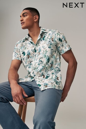 Neutral Brown Hawaiian Printed Short Sleeve Shirt (N16900) | £35