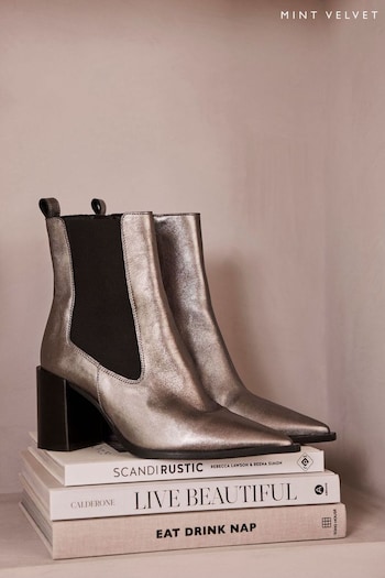 Mint Velvet Grey Gunmetal Metallic Ankle Boots (N16919) | £159