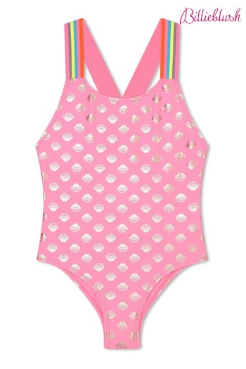 Billieblush Pink Swimsuit With Gold Foil Seashell Print (N16936) | £45