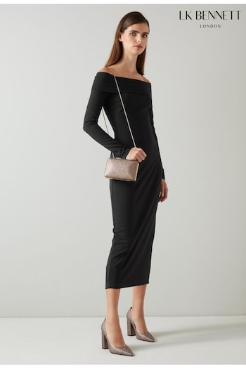 LK Bennett Oda Knit Off-The-Shoulder Black Dress (N16994) | £199