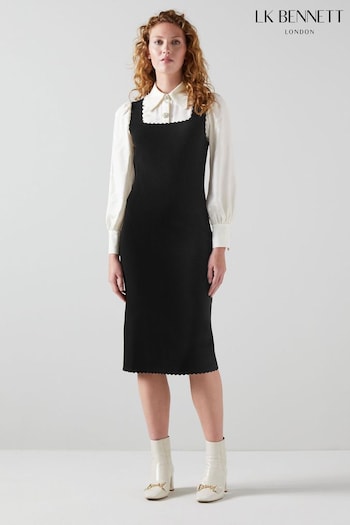 LK Bennett Hilary Knitted Scallop Edge Black Dress (N16995) | £329